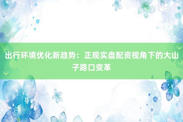 出行环境优化新趋势：正规实盘配资视角下的大山子路口变革