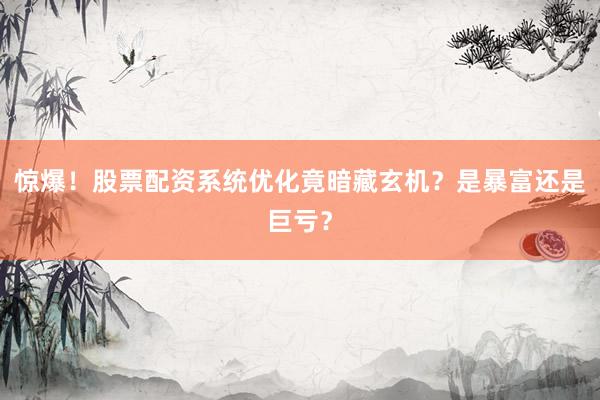 惊爆！股票配资系统优化竟暗藏玄机？是暴富还是巨亏？