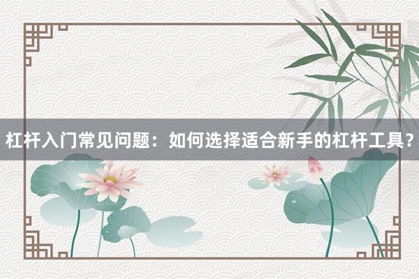 杠杆入门常见问题：如何选择适合新手的杠杆工具？