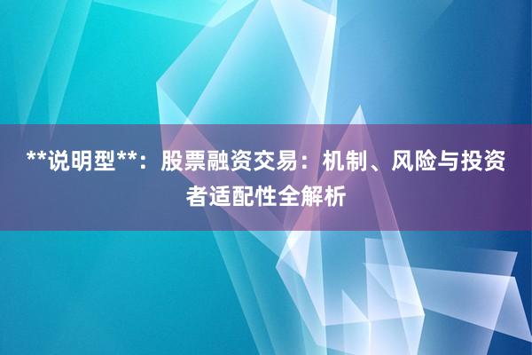 **说明型**：股票融资交易：机制、风险与投资者适配性全解析